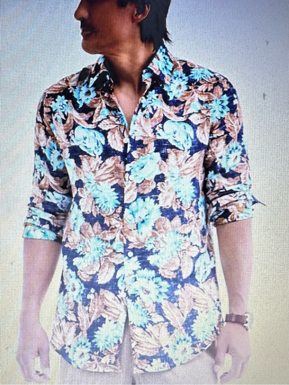 Club Room Men's Floral Button-Down Shirt in Blue & Brown Linen